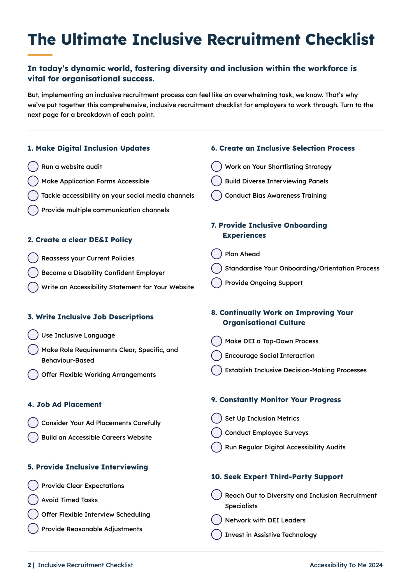 Accessibility To Me Inclusive Recruitment Checklist Page 2