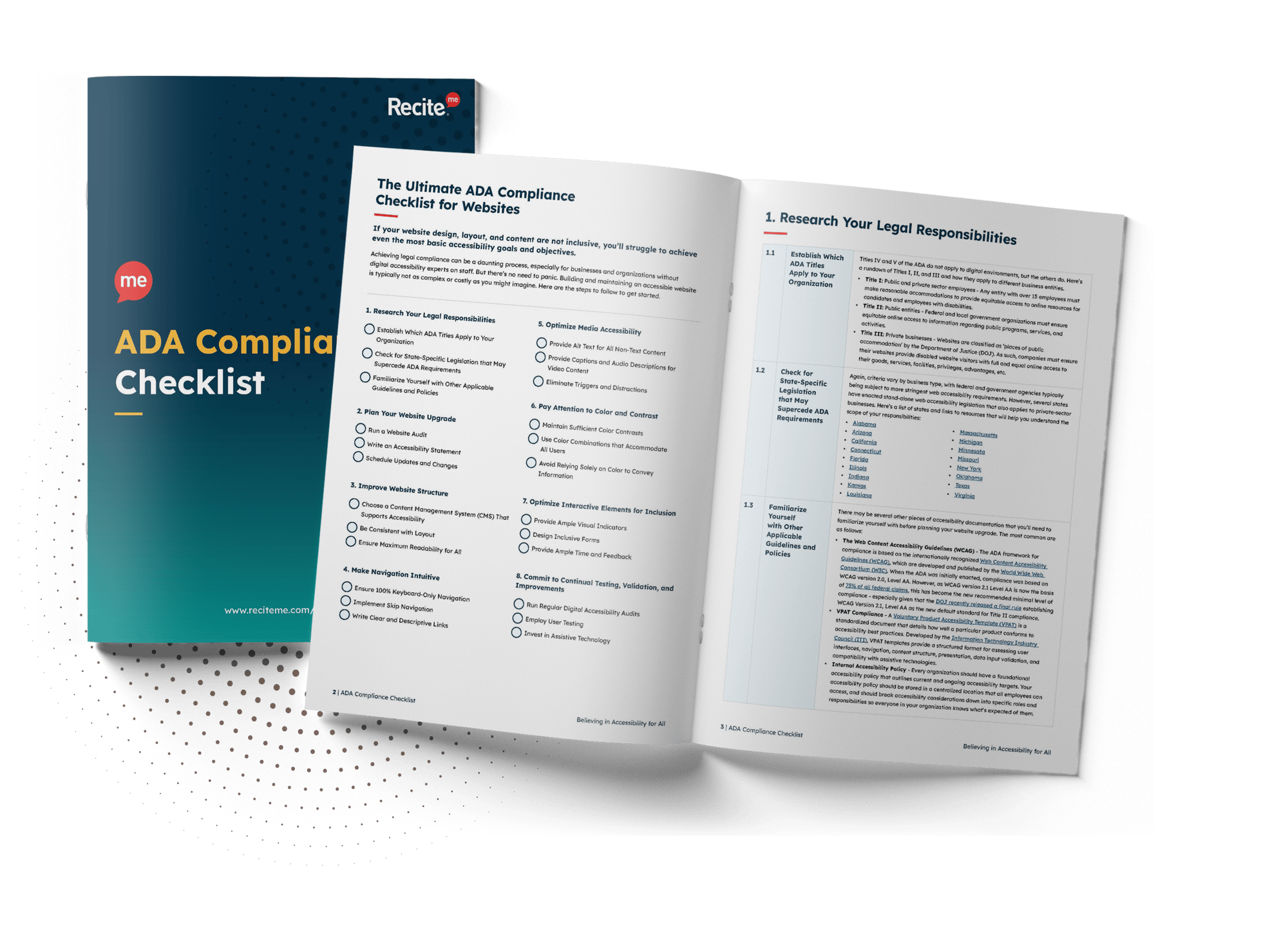 A mock-up of Recite Me's ADA Compliance Checklist.