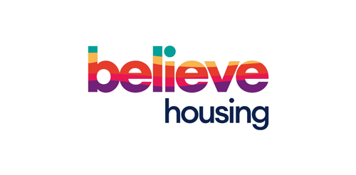 A picture of the Believe Housing logo.