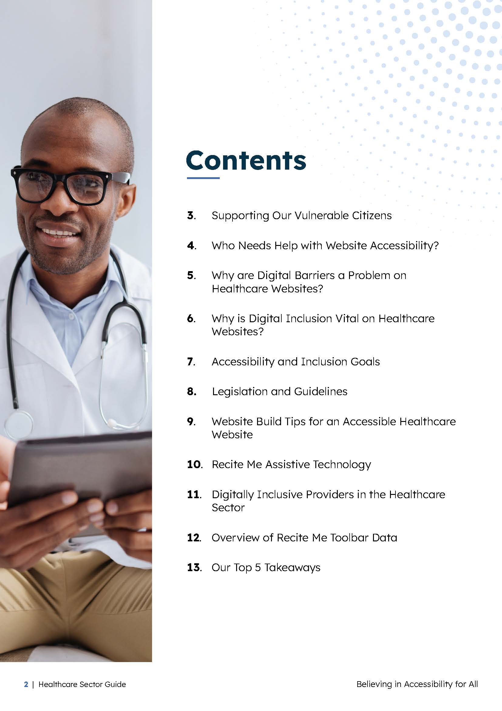 Contents page from Healthcare Accessibility Guide