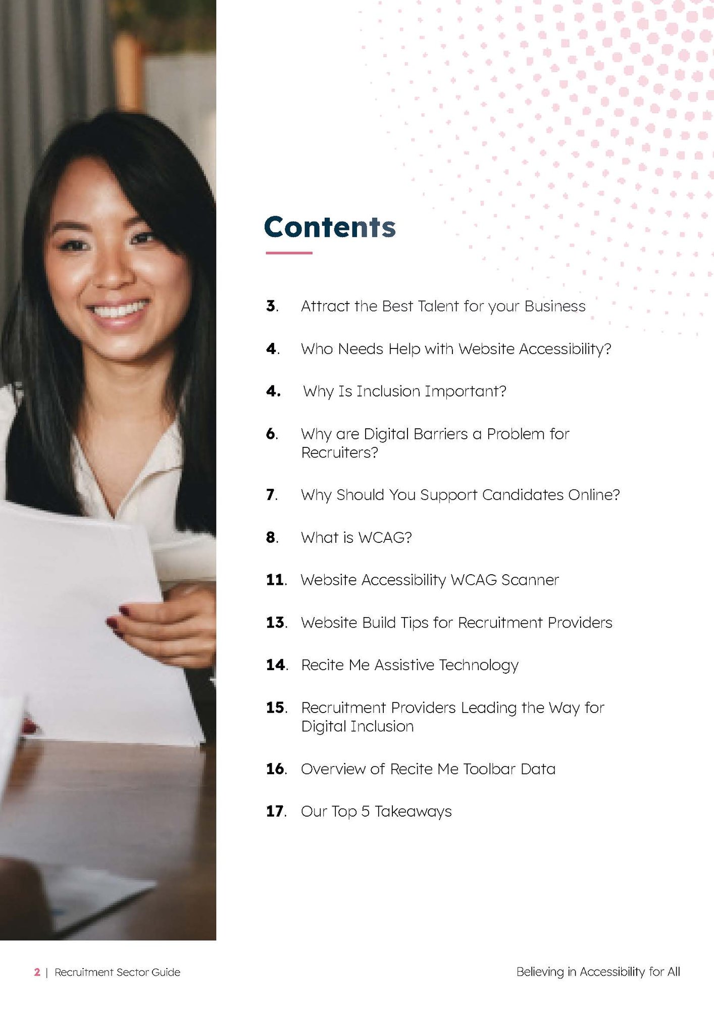 Contents page from the Recruitment Sector Guide 