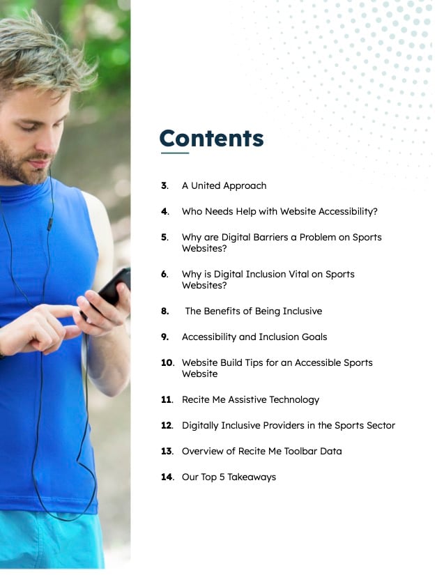 Contents page of Sports Accessibility Guide