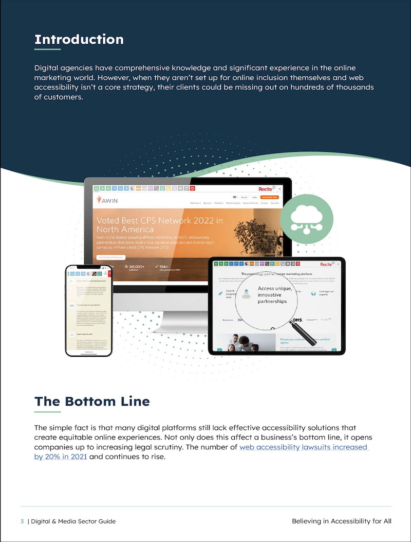 A preview of the intro page of Recite Me's Digital & Media Sector Guide.