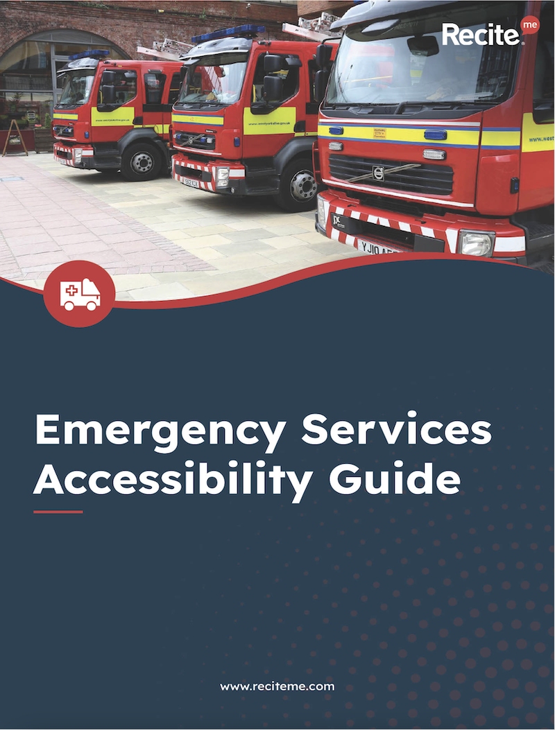 A preview of the cover page from Recite Me's Emergency Services Sector Guide.