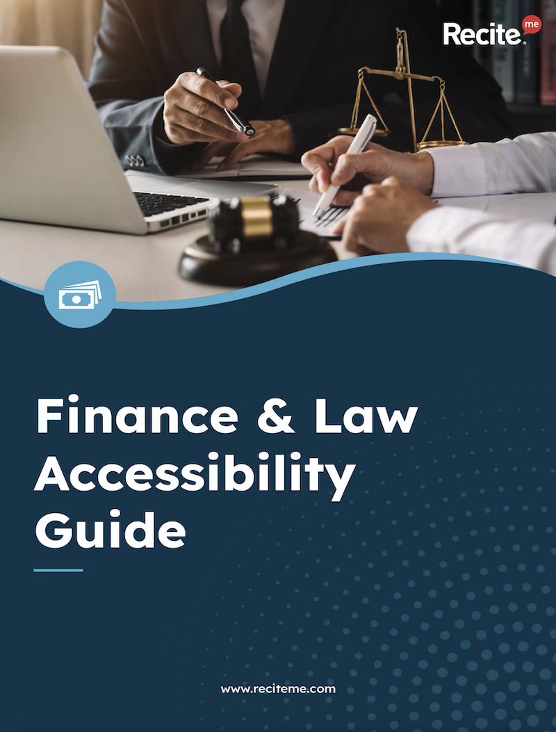 A preview of the cover page from Recite Me's Finance and Law Sector Guide.