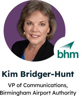 A headshot of Kim Bridger-Hunt, VP of Communications at Birmingham Airport Authority.