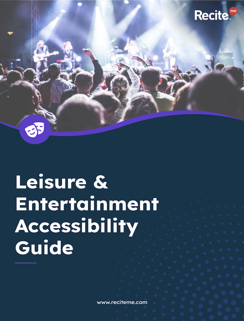 A preview of the Cover Page from Recite Me's Inclusive Online Leisure and Entertainment Guide.
