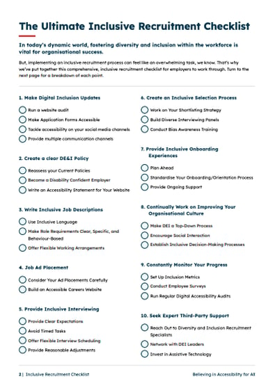 A tickable list that summarises all of the sections in the checklist