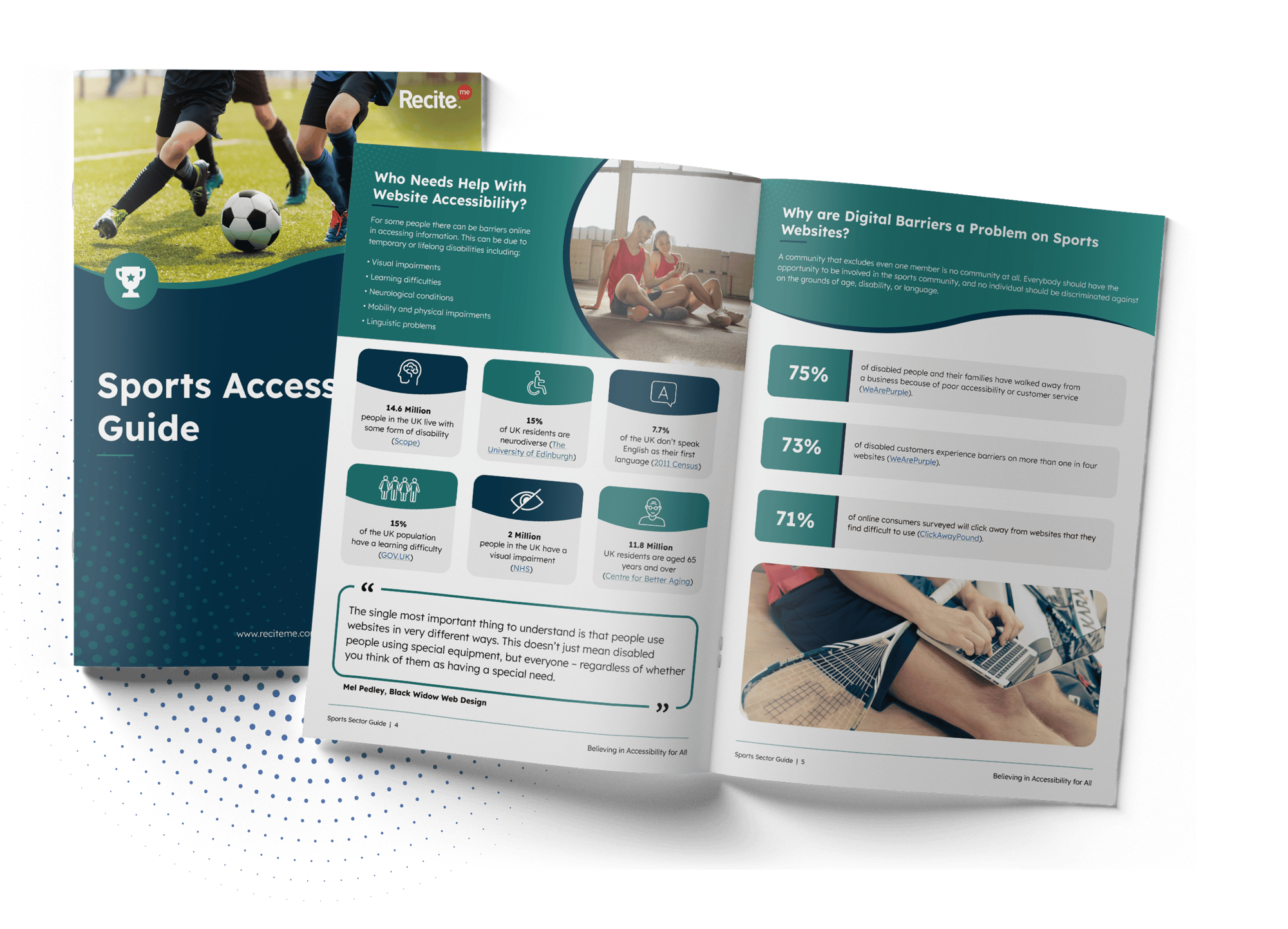 A mockup of Recite Me's Inclusive Sports Sector Guide.