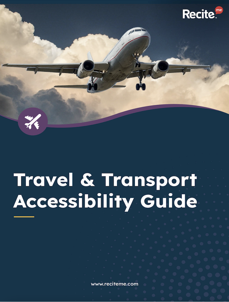 A preview of the cover page from Recite Me's Travel and Transport Sector Guide.