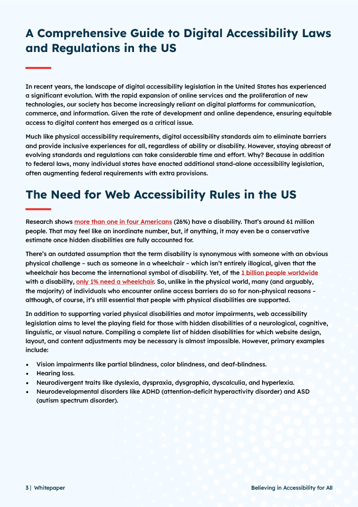 Screenshot of page 3 from the Recite Me USA digital accessibility laws and regulations whitepaper