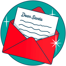 Graphic showing a letter in an envelope addressed to Santa.