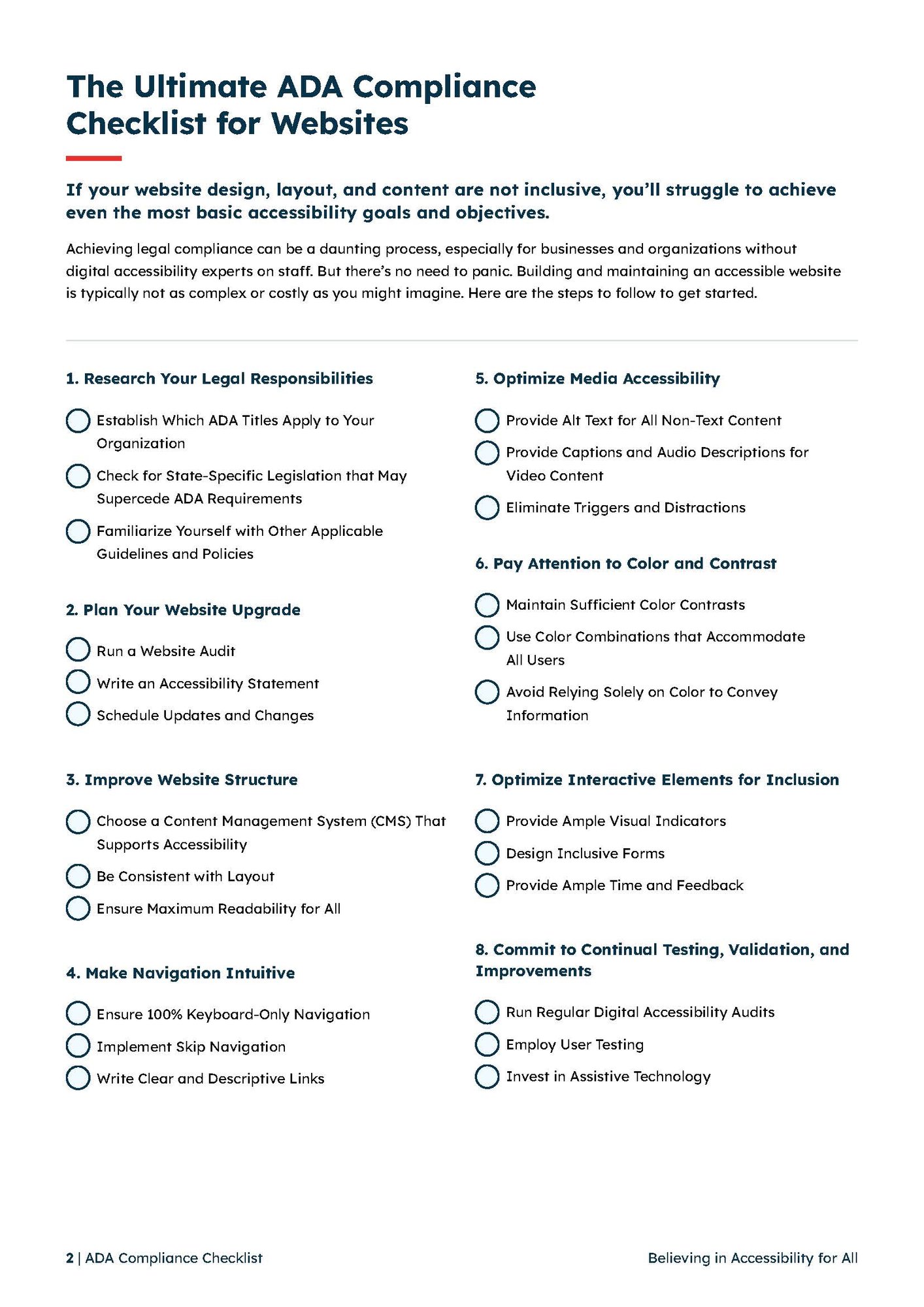 A screengrab of the 1st page of the ADA Compliance Checklist.