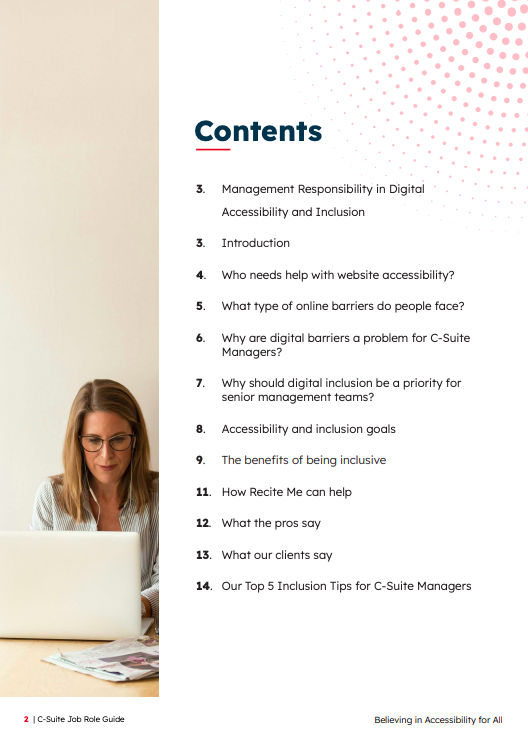 C-Suite guide contents page