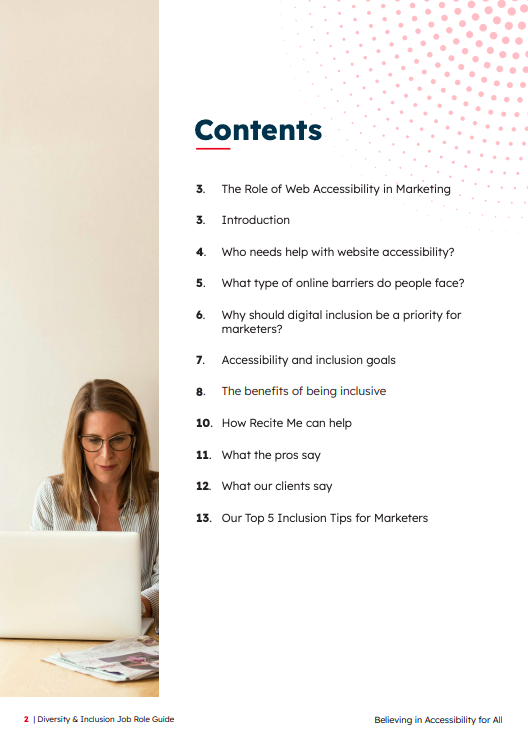 D&I guide contents page