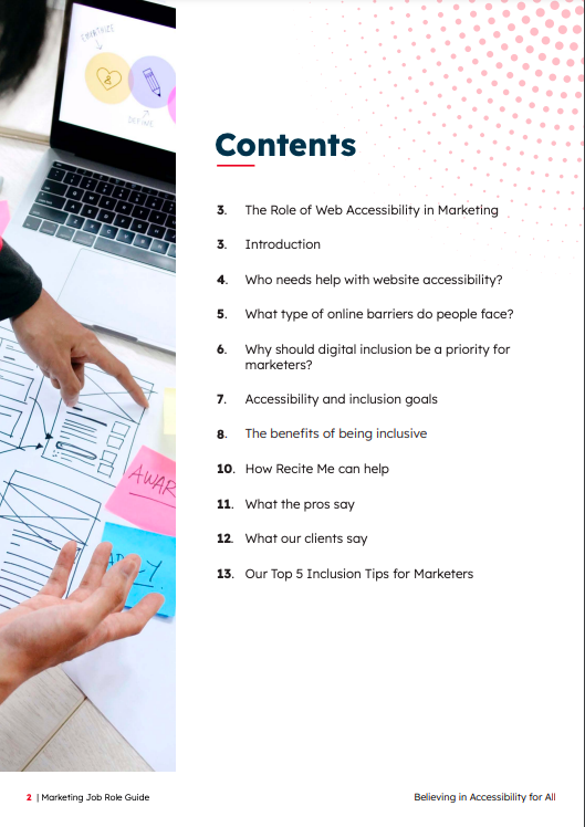 Marketing guide contents page
