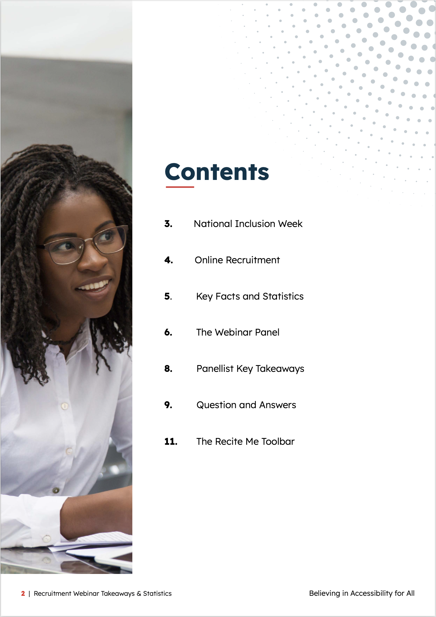 Contents pages of post webinar document