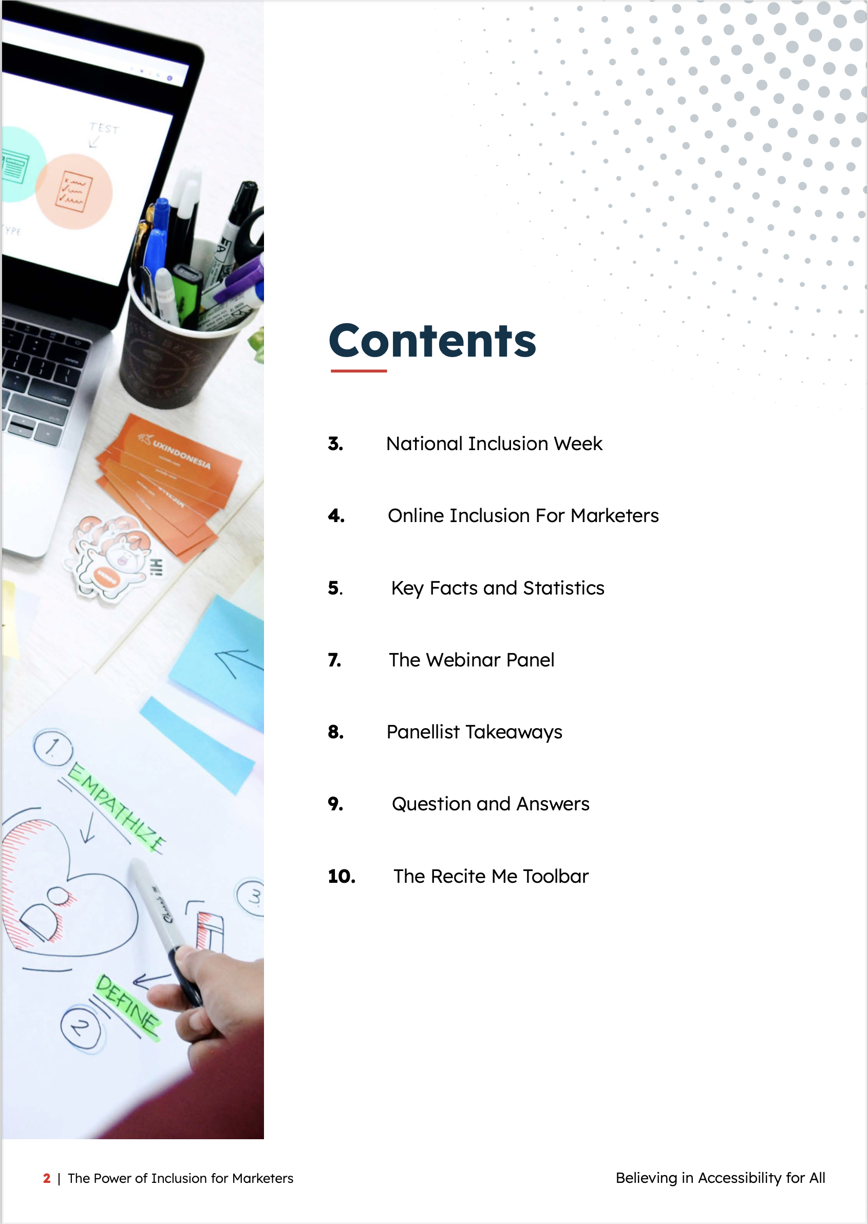 Takeaway document contents page