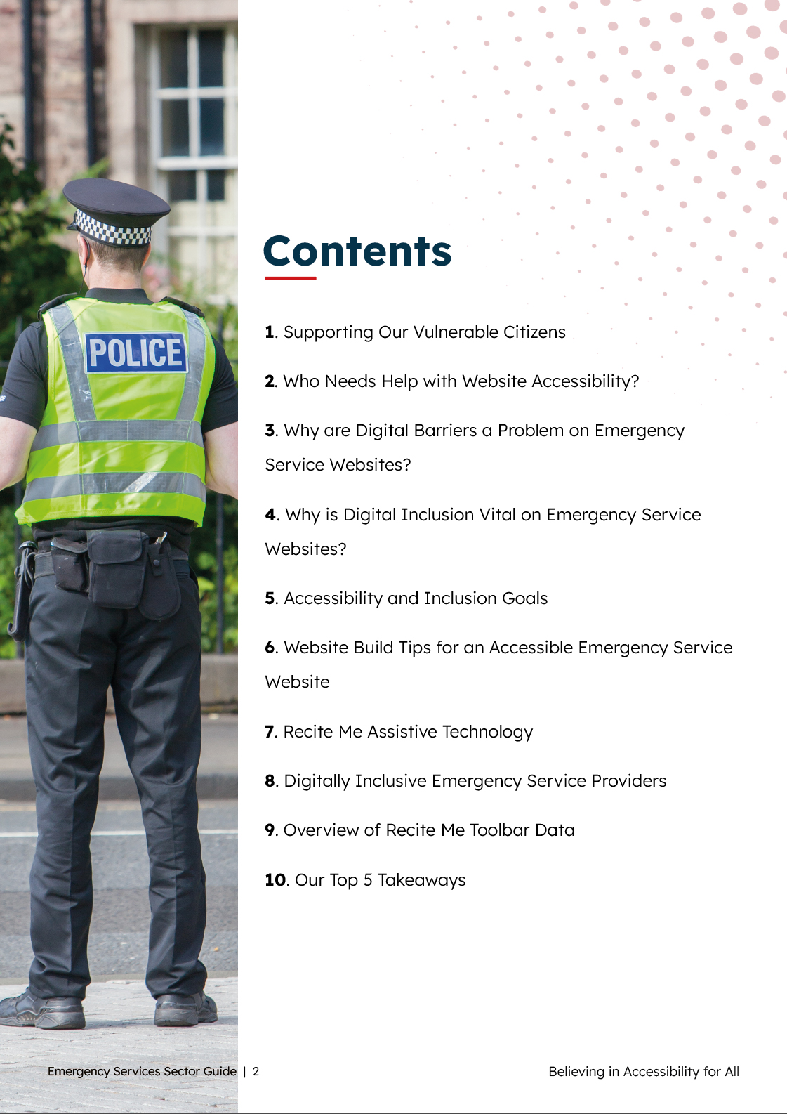 contents page of of the emergency services guide