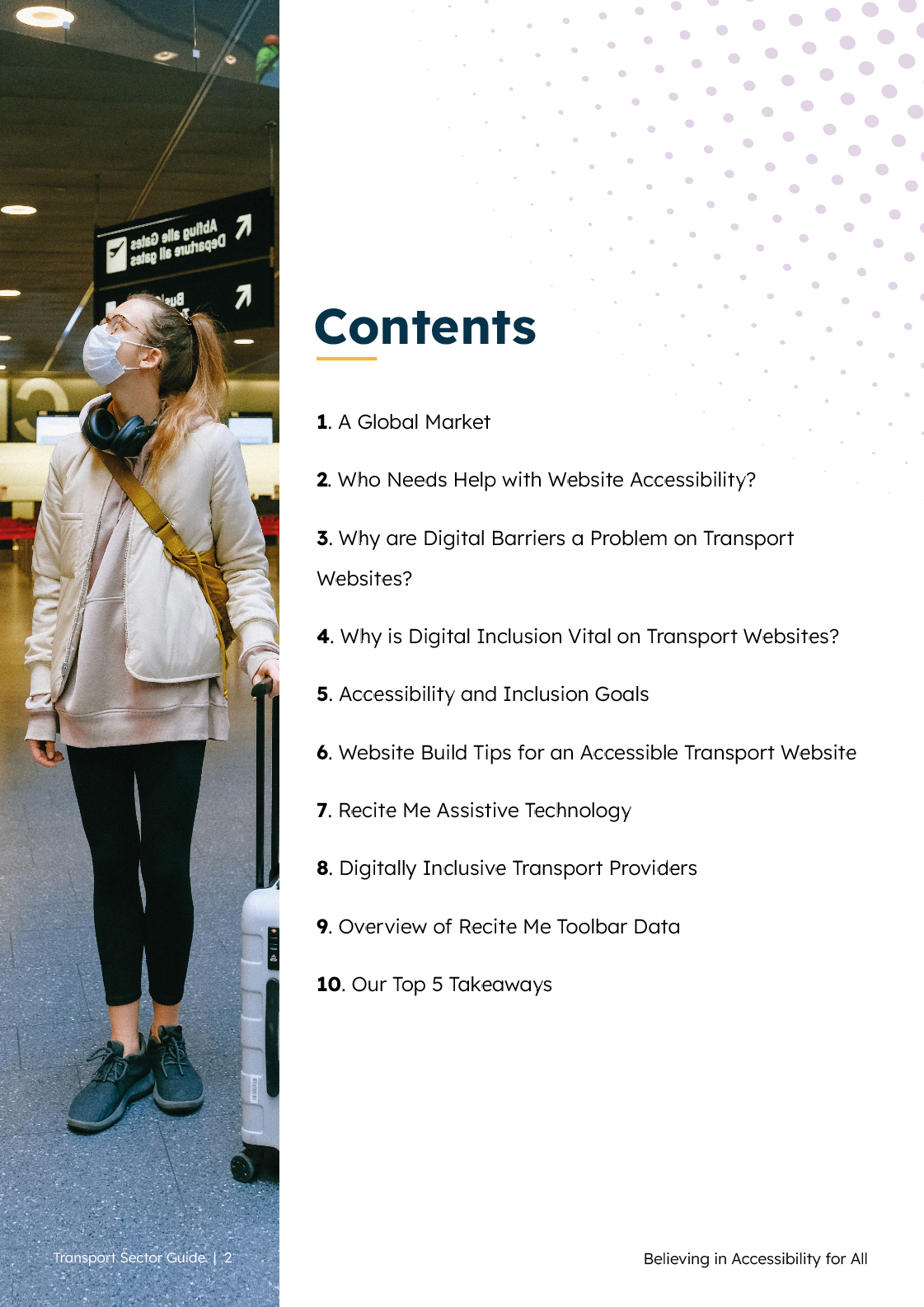 Travel and transport guide contents page