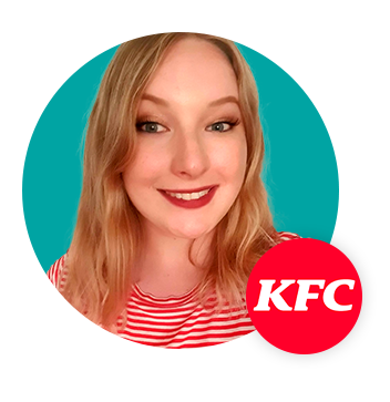 Headshot of Natalie smiling and the KFC logo