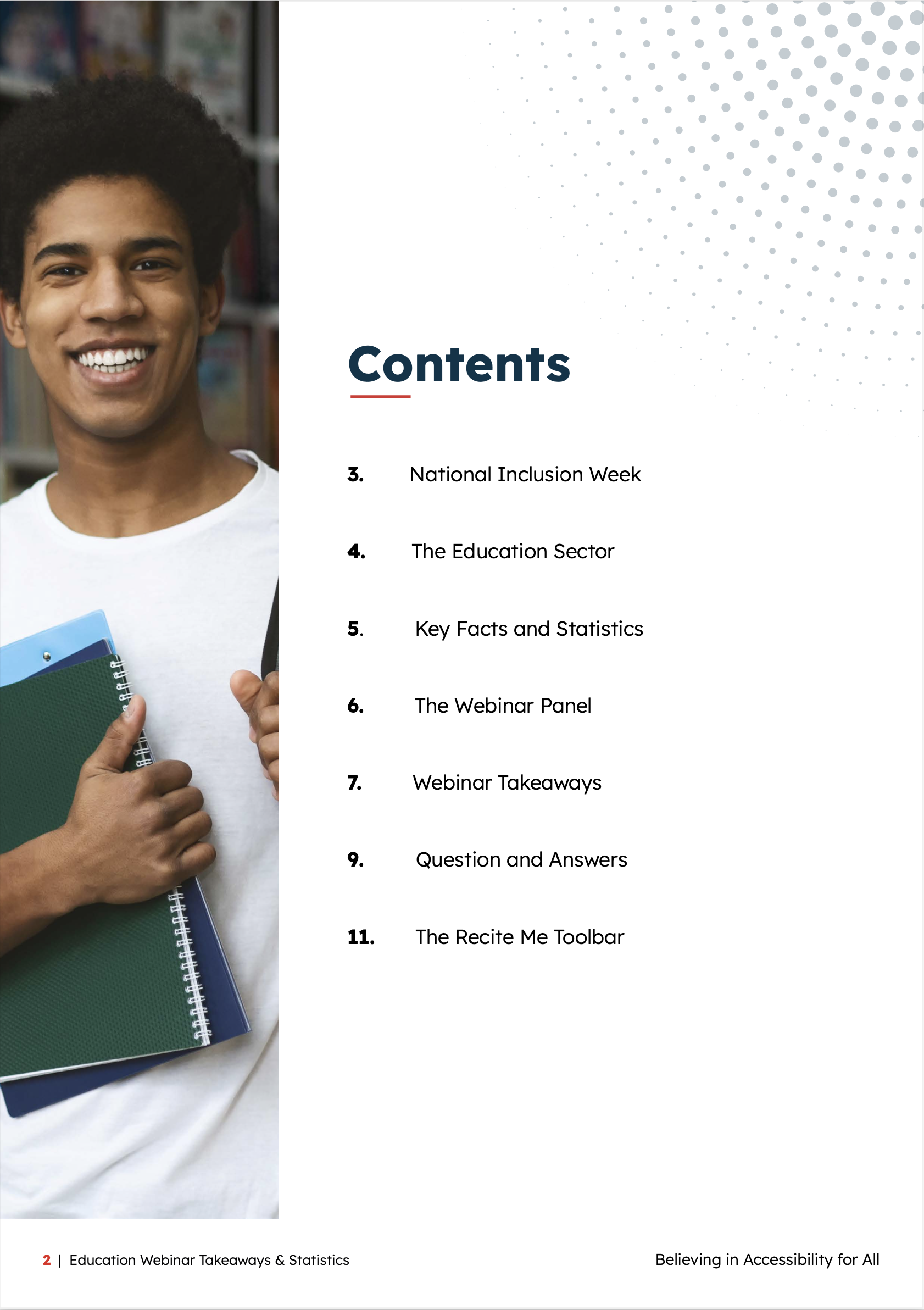 Takeaways document contents page